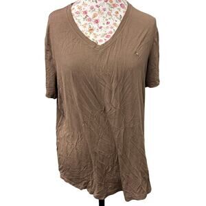 👕 Mara & Meru Brown V-Neck Tee L Soft Casual Minimalist Neutral Basic Top